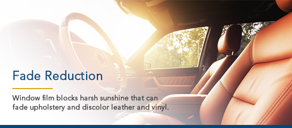 Window film blocks harsh sunshine that can fade upholstery and discolor leather and vinyl